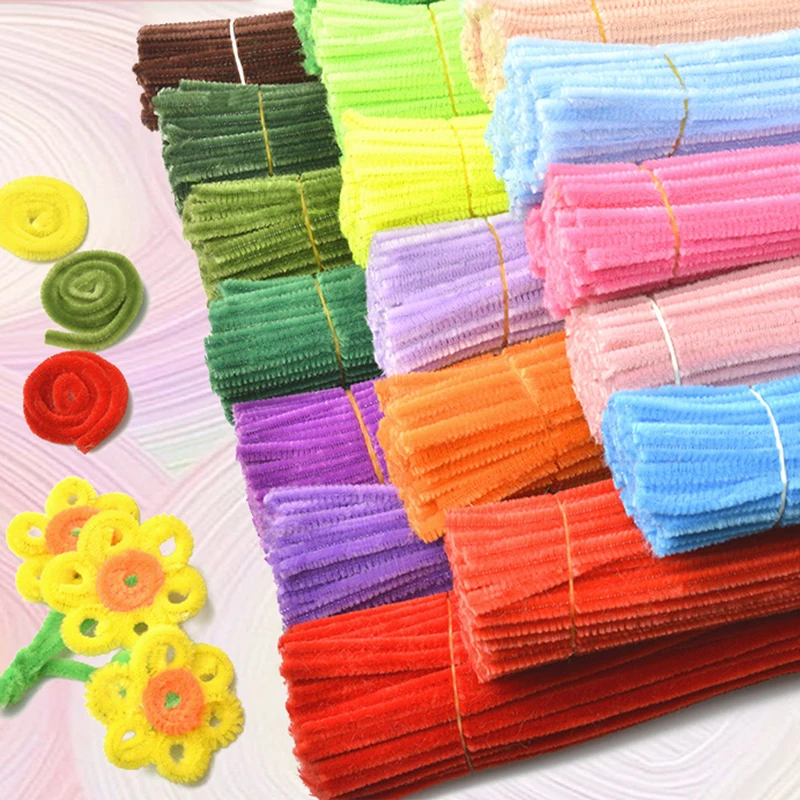 100 Pcs Chenille Stems Twist Stick Bouquet DIY Tulip Rose Material Package Encrypted Fur Root Top Knitting Flower Plush Strip