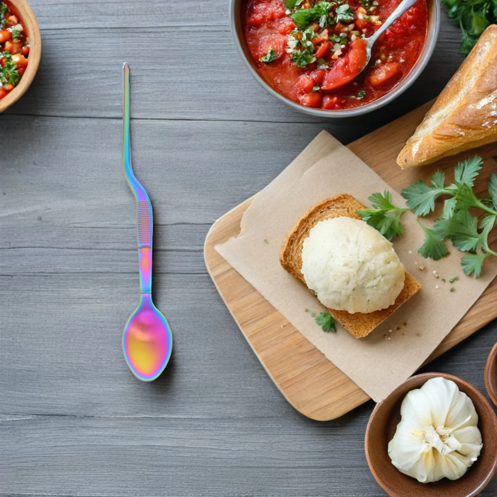 Cuchara de Chef 2 en 1 de Acero Inoxidable, Herramienta de Degustación para Cocinar, Servir, Aperitivos, Ensaladas, Barbacoa, Buffet, Utensilio de Cocina