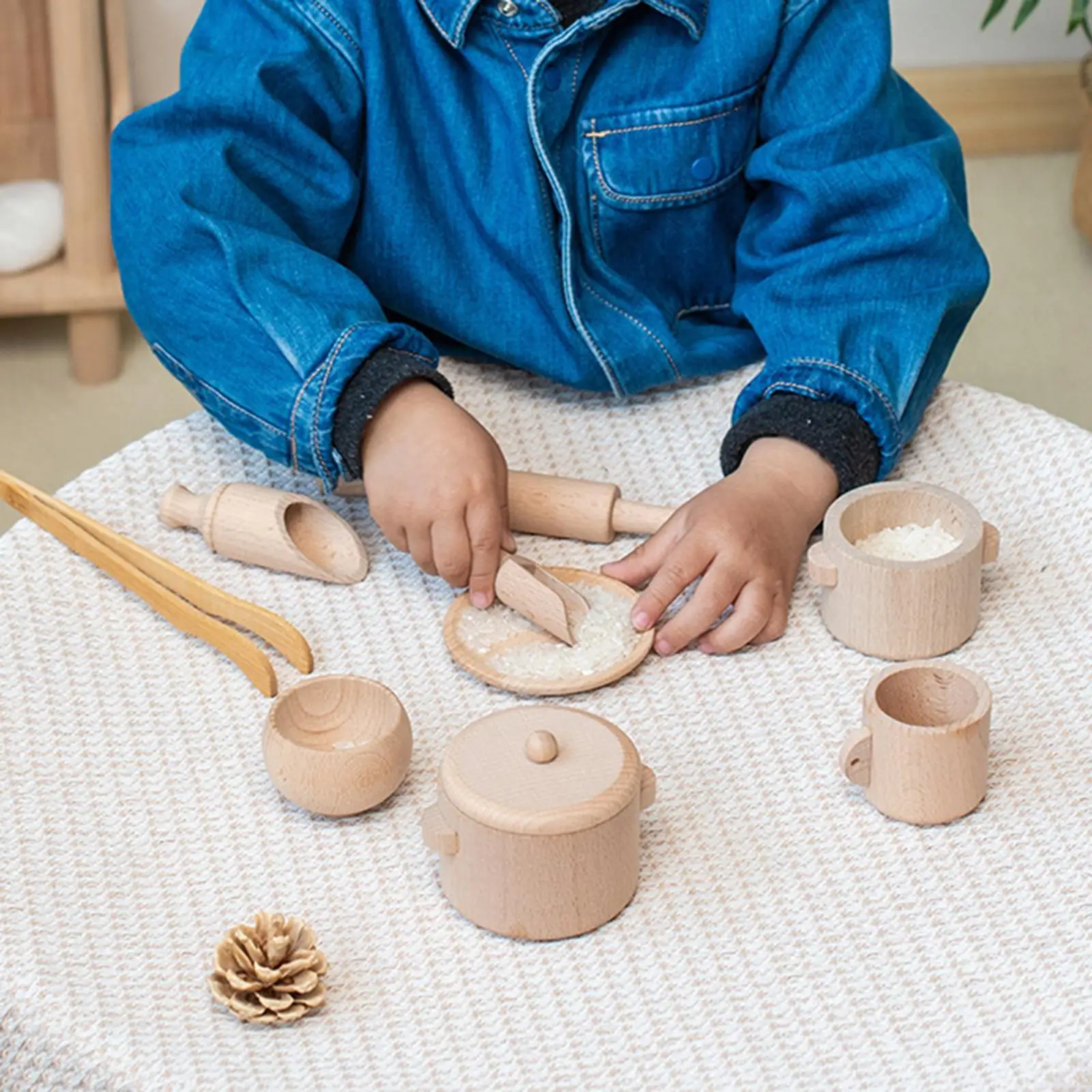 感覚玩具セット-モンテッソーリおもちゃ、ごっこ遊びキッチンおもちゃ-木製スプーンとトング-収納バッグ付き-子供-男の子-女の子向け
