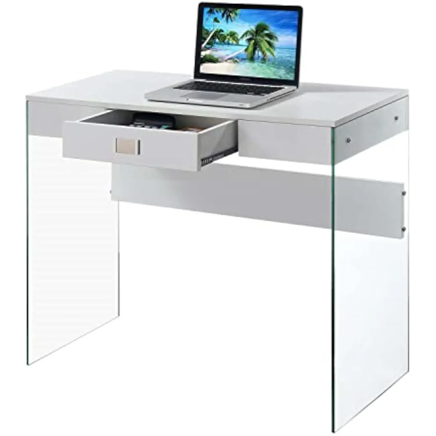 Soho 1 Drawer Glass 36 Inch Desk, White
