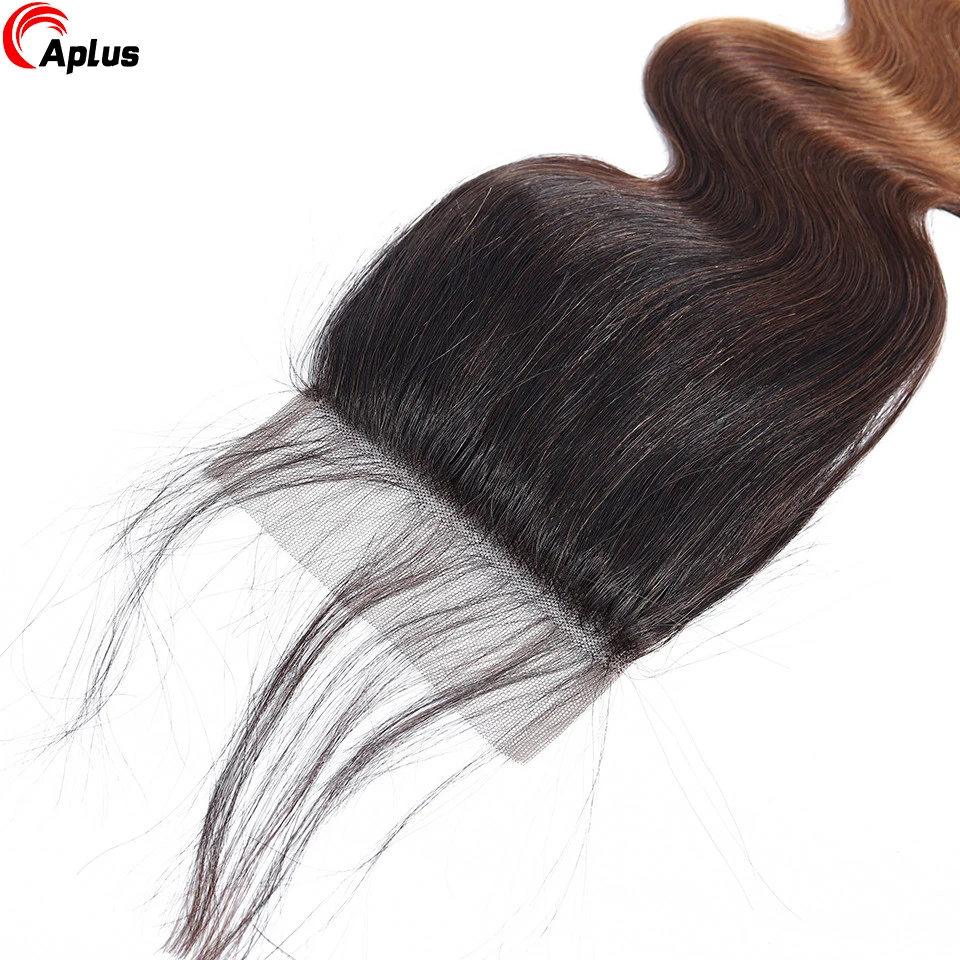 Aplus-Ombre Body Wave Bundles com Fecho, Cabelo Humano Cru, Cabelo Brasileiro Colorido, 3 Tone, T1B, 4, 30