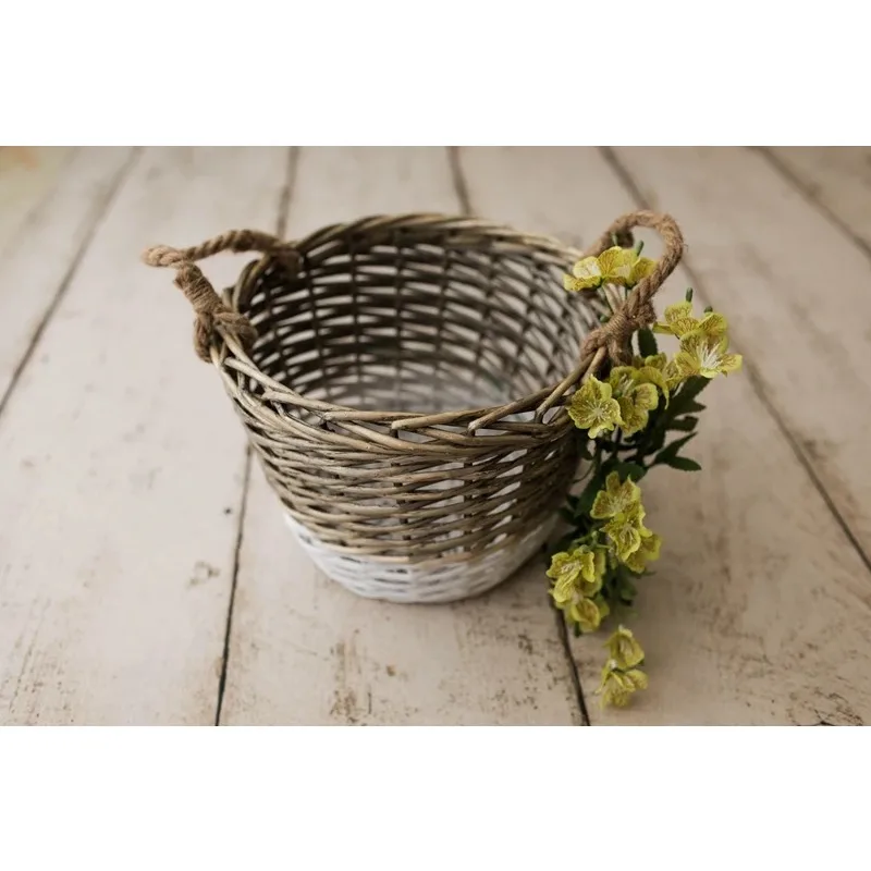 Iron Basket Newborn Photography Prop – Baby Boy and Girl Photo Shoot Studio Accessory, Posing Trolley Car, Fotografia Wood Chair