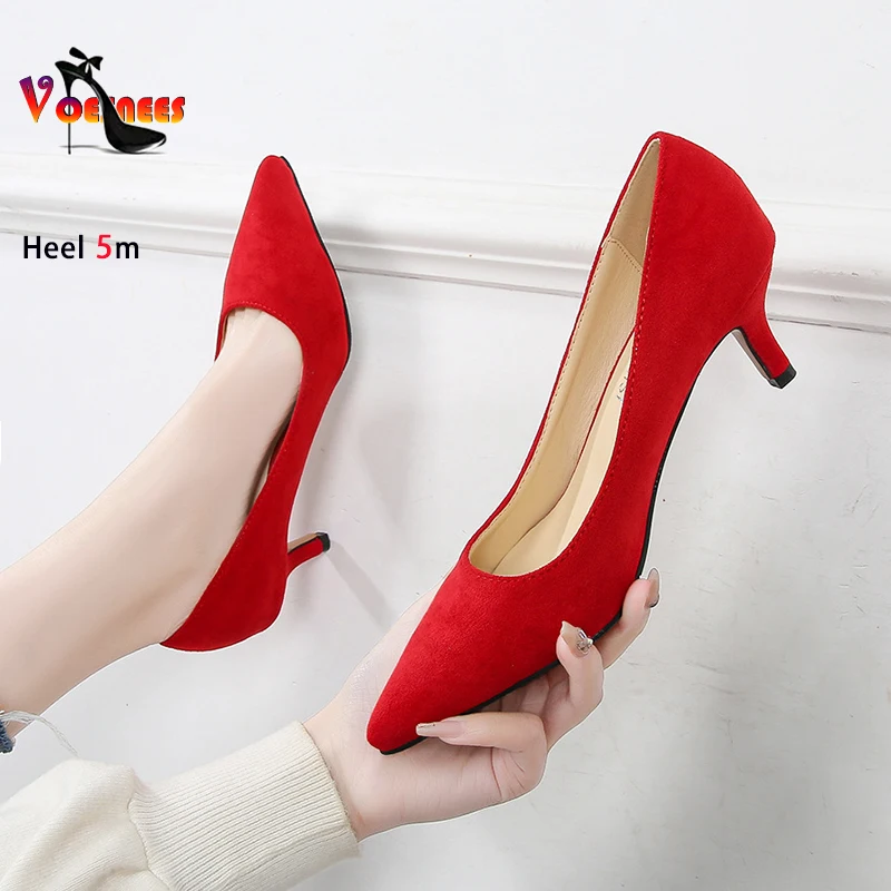 Women Suede Single Shoes 5CM Fashion Pointed Toe Slip-On High Heels Spring Autumn Shallow Mouth Stiletto Pumps Large Size 45 46