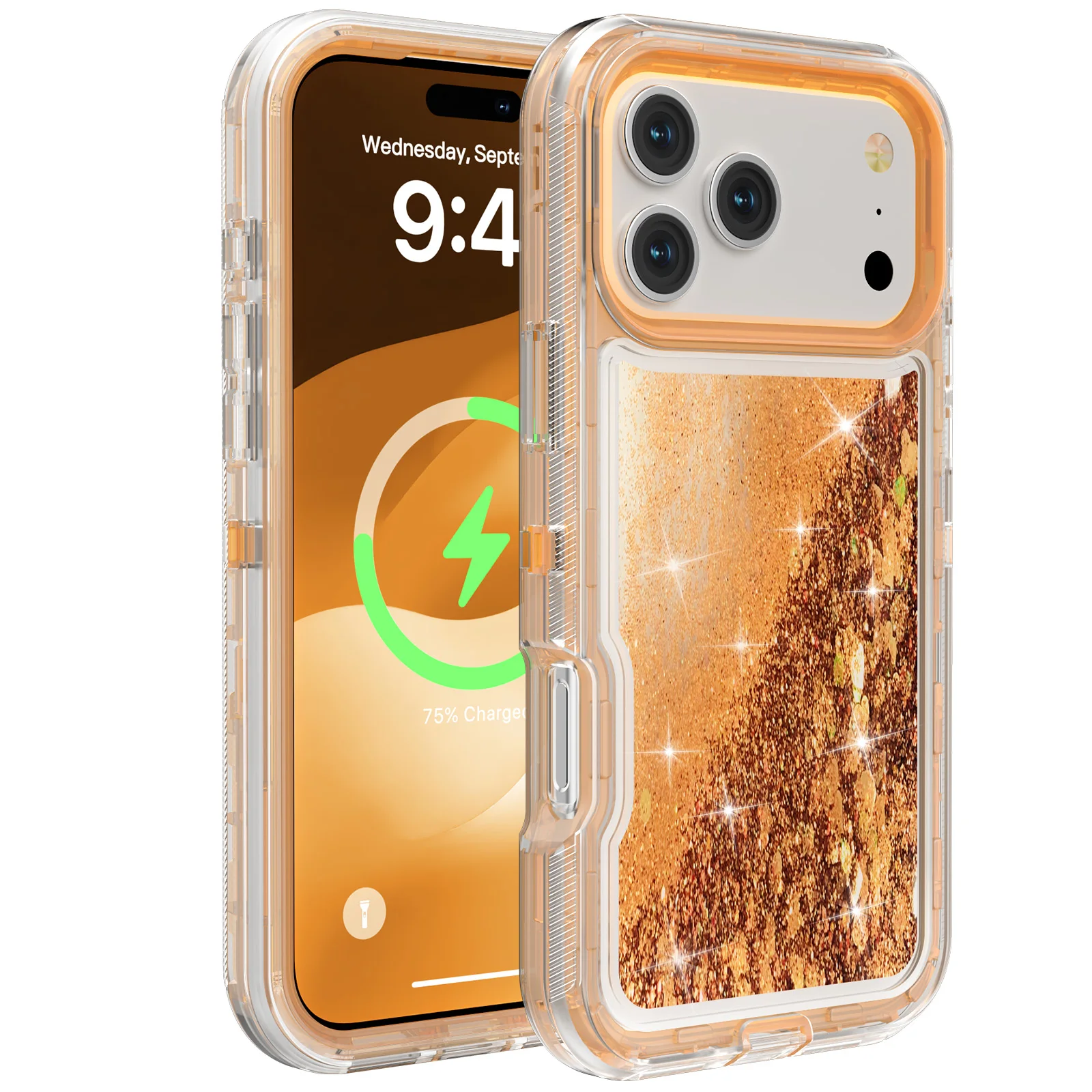 3-in-1 OTT Heavy Duty Glitzer-Flüssig-Quicksand-Box-Handyhülle für iPhone 18 17Air 16 15 14 Pro Max, stoßfeste Schutzhülle in Militärqualität – Detail 16