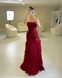 Saudi Elegant Long Evening Dresses Mermaid فساتين سهرة Watteau Train Pleated Robe de soirée Party Prom Gowns