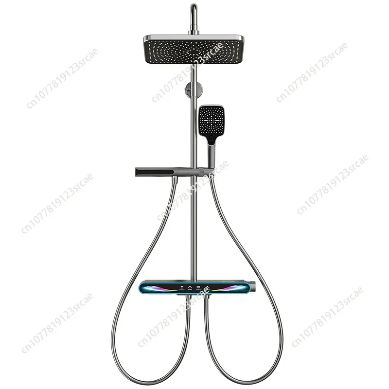 

Grey Shower Set Bathroom Wall Mount Apartment White Piano Button Digital Display Shower System Modern Bath Set