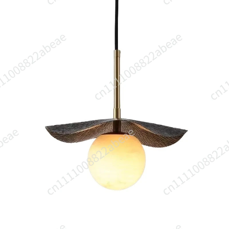 Modern Pendant Lamp Luxury Brass Marble Ball Pendant Light Chinese Creative Copper Art Lotus Leaf Pendant Light