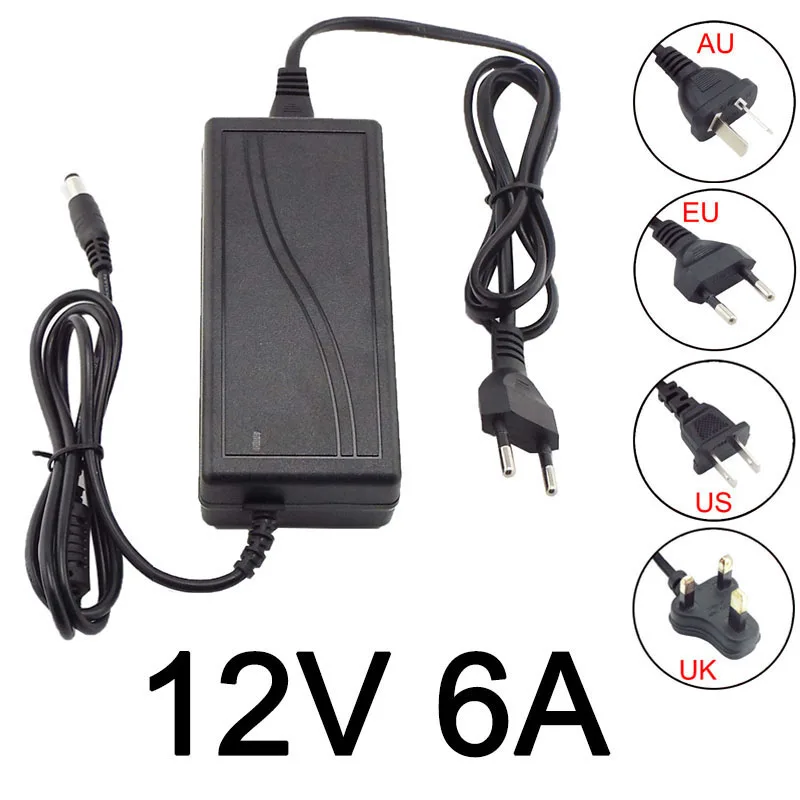 AC DC Adapter Converter Charger, Fonte de Alimentação, Transformador, 12V, 6A, 6000ma, 100-240V, Luz LED, CCTV, Câmera, e1