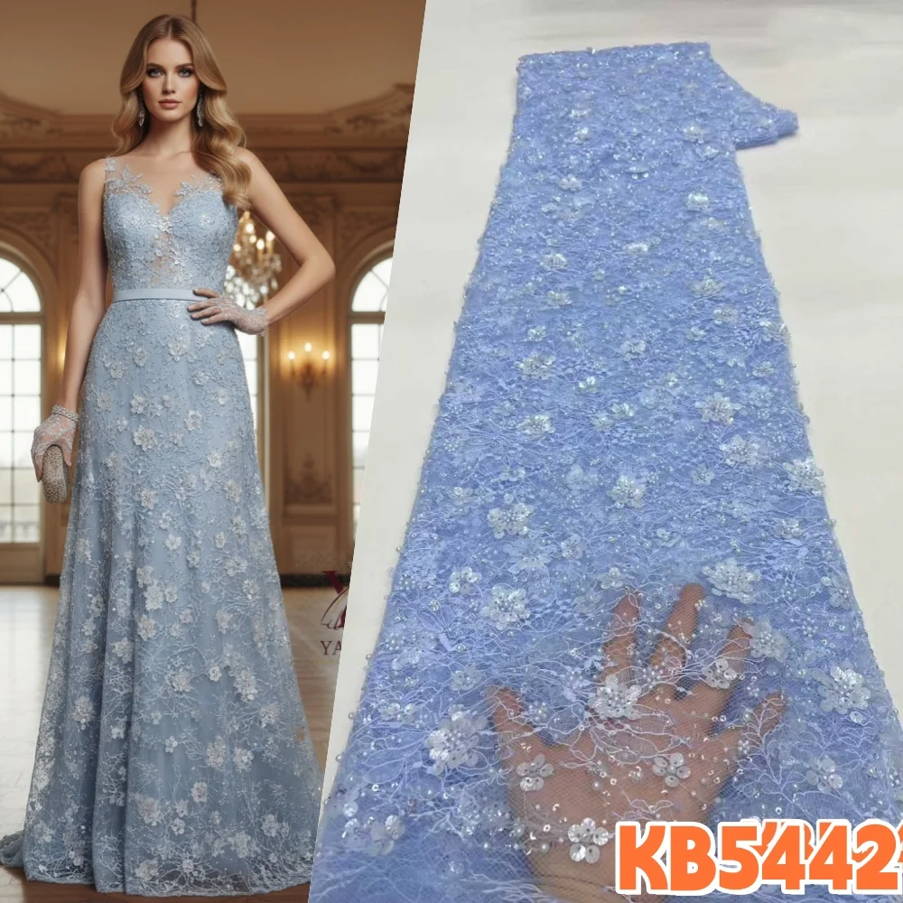 

Роскошная кружевная ткань шантильи с полной вышивкой бисером, 5 ярдов, белая, с жемчугом и пайетками, для шитья, KB5442, распродажа