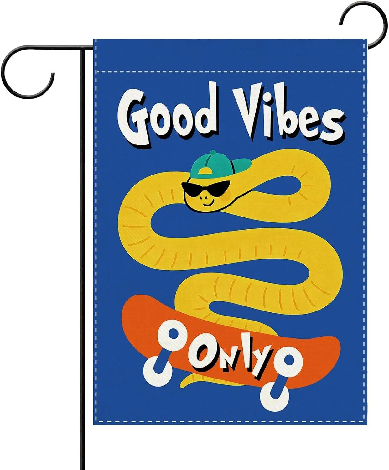 Funny Positive Good Vibes Only Skateboard Snake Garden Flag | Inspirational Groovy Small Yard Outside Decoration Skater Gift uui