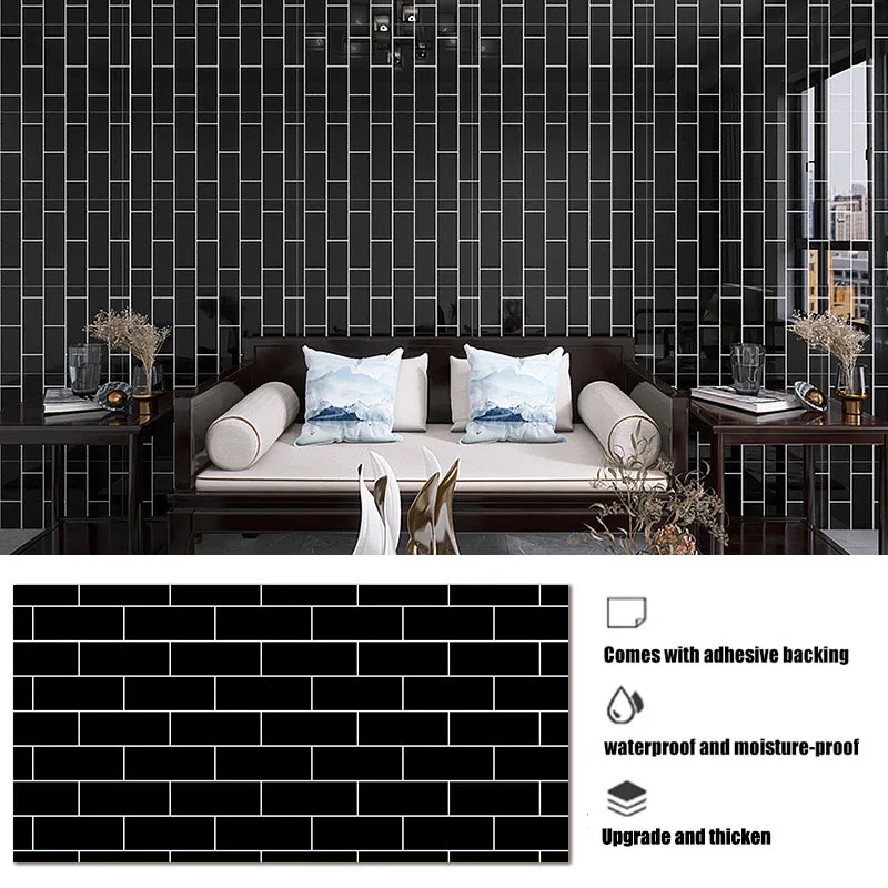 

Наклейки на стену, декоративные стены, бумага для гостиной, клейкие настенные обои, 40 см, черный кирпичный узор, водонепроницаемые и противообрастающие