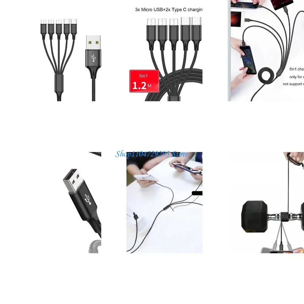 

Y2GD Micro USB Splitter Cable USB2.0 to MicroUSB TypeC Multi Charging Cable 5 in 1 MicroUSB usbC Adapter Cable