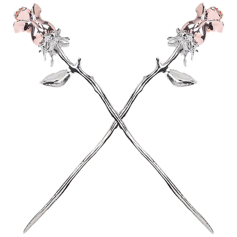 

2pcs Rose Hairpin Pink Sticks Bun Hairstyles Women Smooth Durable Light Long Hair Chignon Accessories Modeling Hair Care Styling