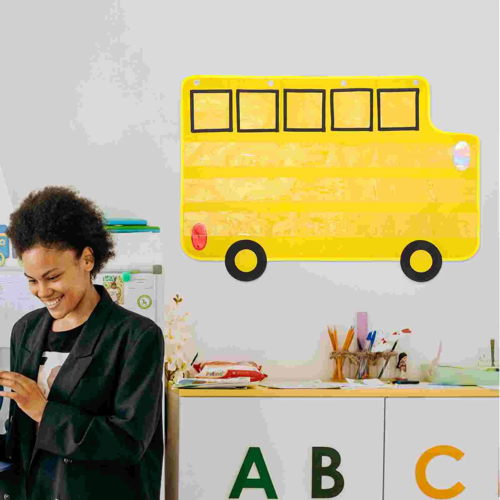 Organizador de bolsa colgante para autobús escolar, organización de profesores para el aula, soporte para tabla de bolsillo para mascotas, letras del alfabeto primarias