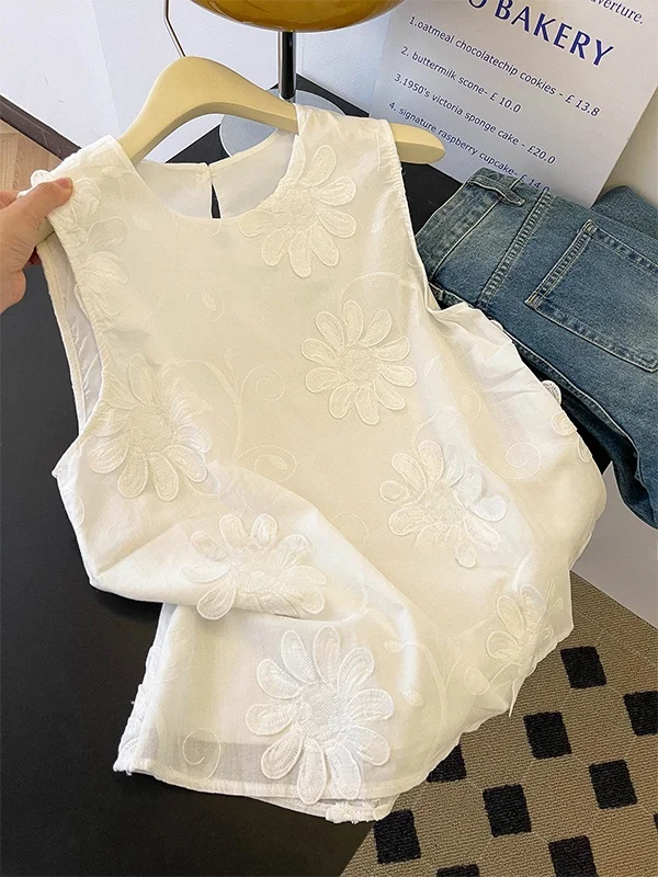 

Круглый жилет с вышивкой Ele, женский свободный топ без рукавов, уникальное летнее новое поступление, смесь хлопка и лиоцелла