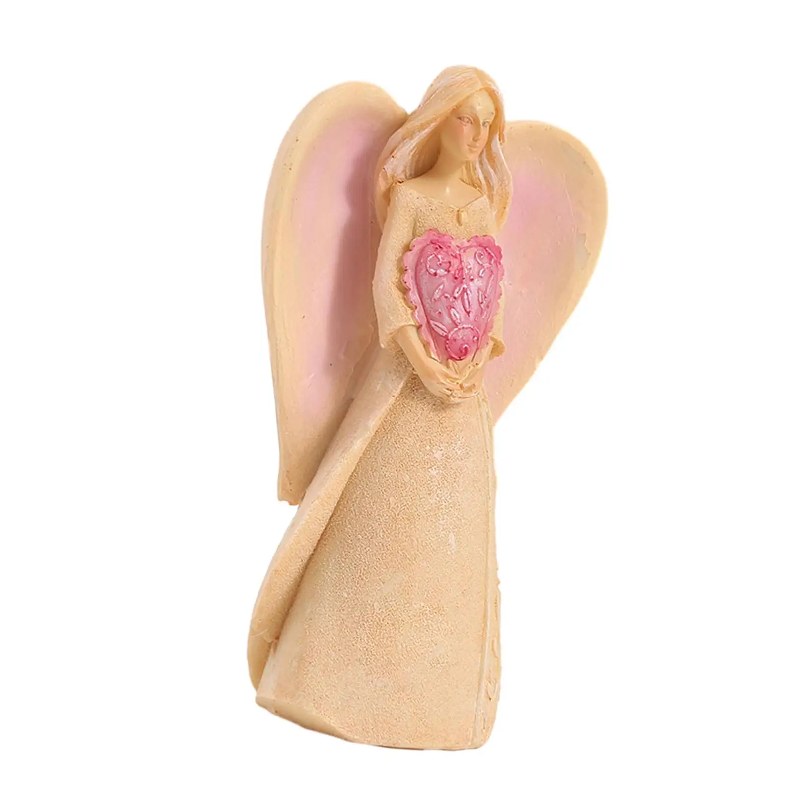 Winged Angel Holding Heart Resin Figurine for Home Shelf Decor Modern Tabletop Cherub Statue Collection