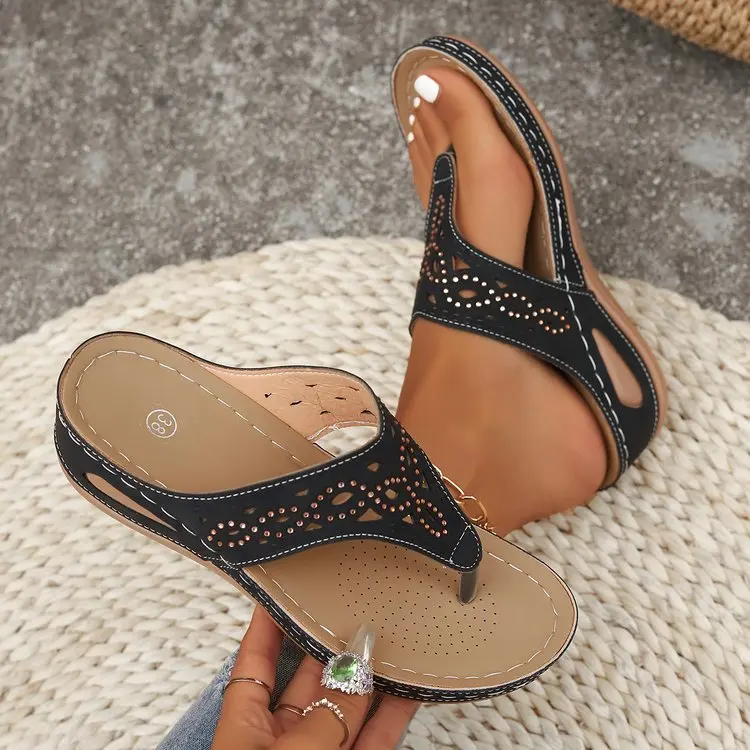 Frauen Keil Plattform Flip-Flops Damen Slide Slip auf Tanga Sandalen Sommer Strand Hausschuhe Atmungsaktive Weiche Unterseite Walking Hausschuhe – Detail 28