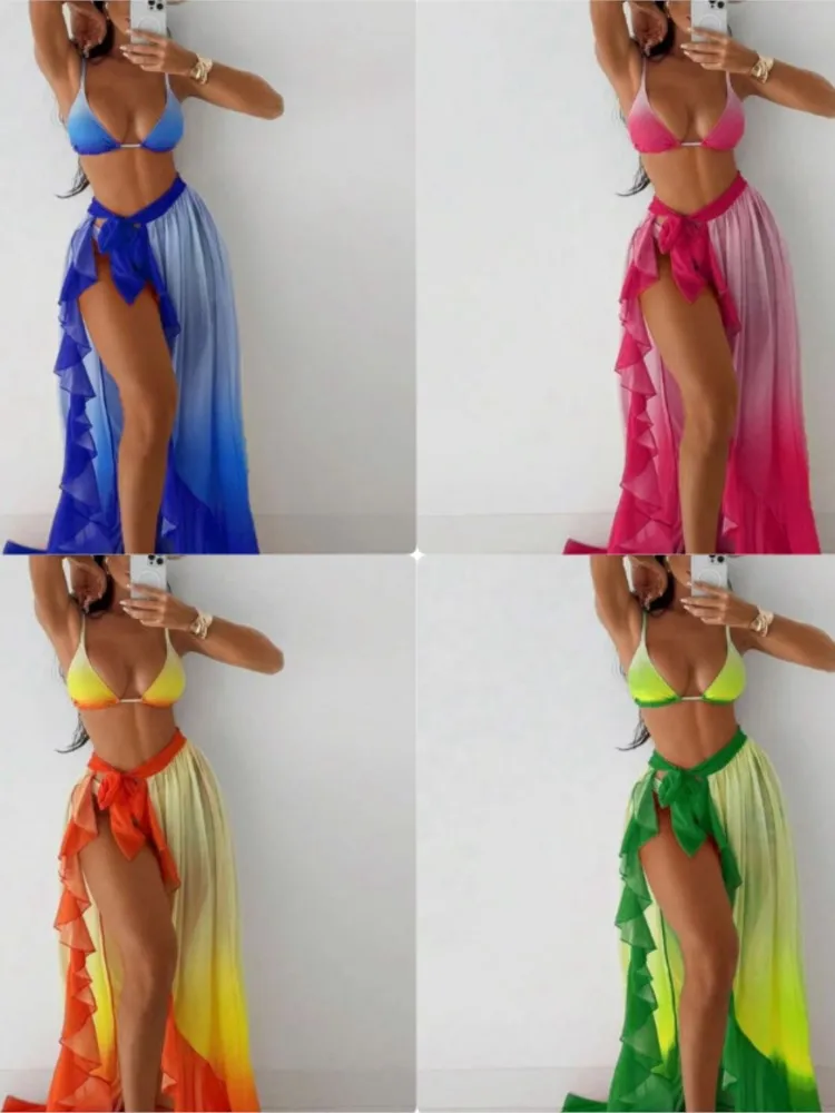 Bikini Sets Bodysuit Swimwear Women Skirt Bathing Suit Summer New Ruffle Splice Print Beachwear Holiday Bikini Cover Ups Outfits