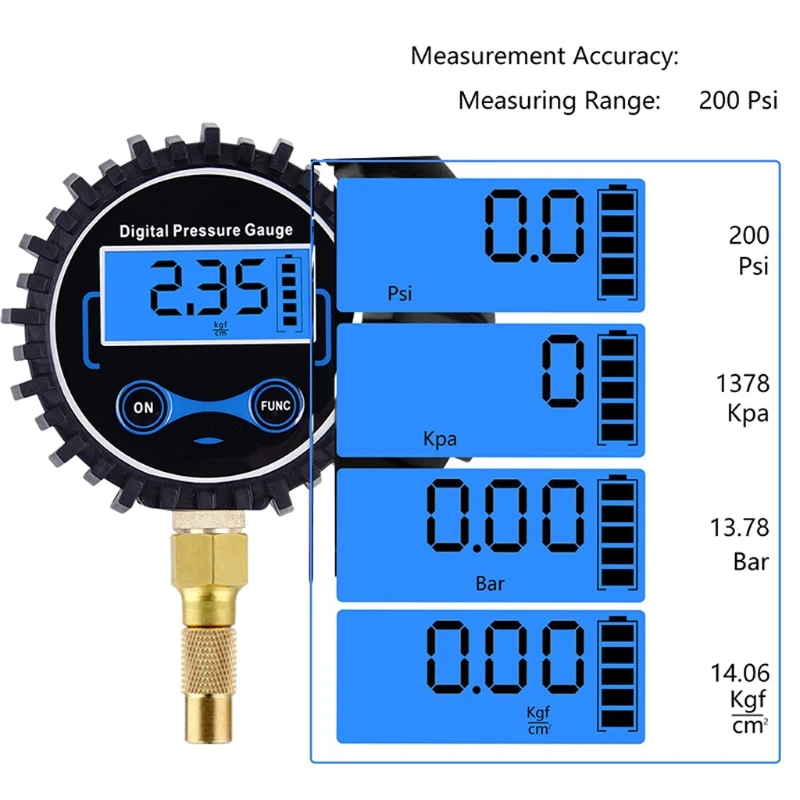 Medidor pressão ar baixo pneu, resistente, preciso, mostrador brilhante, fácil ler para carro, caminhão,