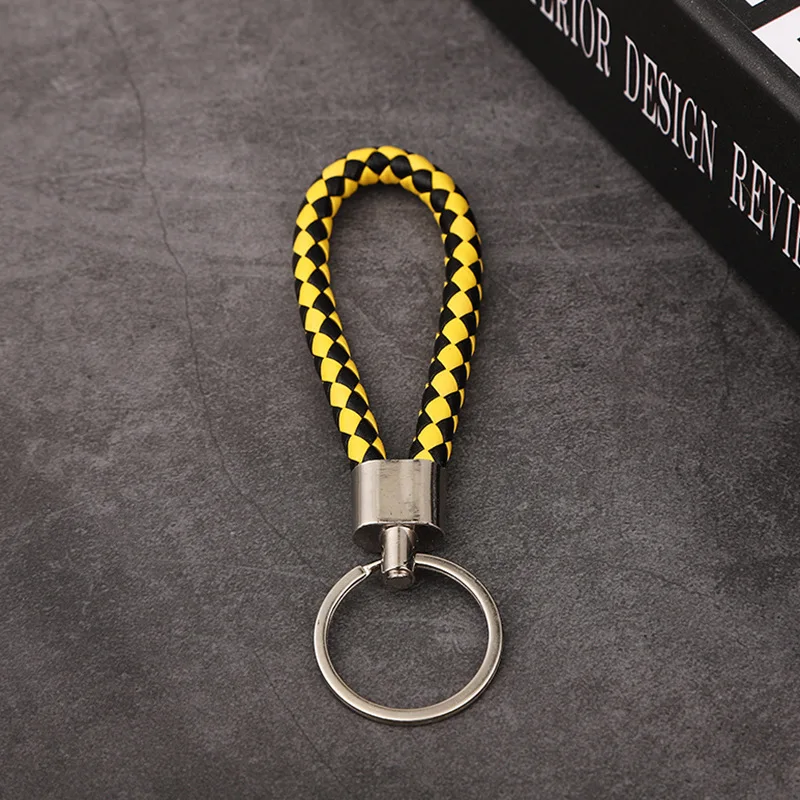 YIKAZE Hand-Woven keychain Multicolor Handmade Braided Leather Cord Keyring inside out car accessories Party Gift Rope Key Chain