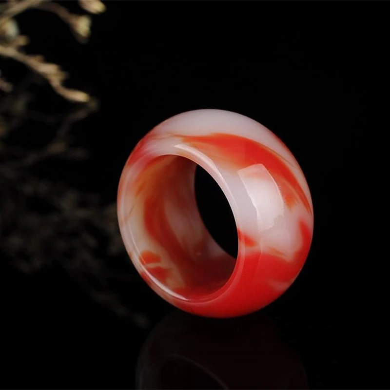 

Natural Blood Red Hand Carved Wide Jade Ring Fashion Boutique Jewelry Men's and Women's Color Ring Gift Accessories