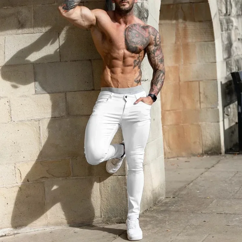 Solid Color Pants Elegant Slim Fit Men's Business Trousers with Elastic Waist Button Closure Pockets Solid Color for Comfort