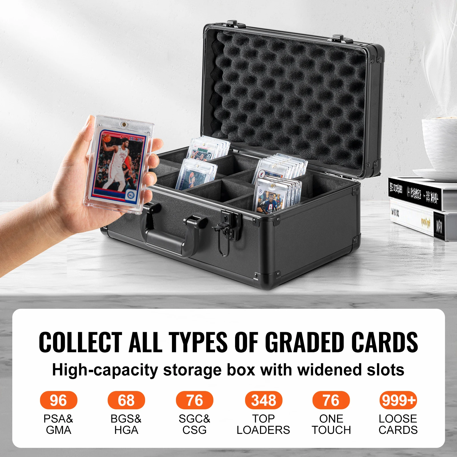 صندوق تخزين البطاقات المتدرج SucceBuy 4 فتحات أو 5 فتحات مع قفل مفتاح أو فواصل رغوة قفل مشفرة لبطاقات متدرجة 96/108/120/162 PSA #2