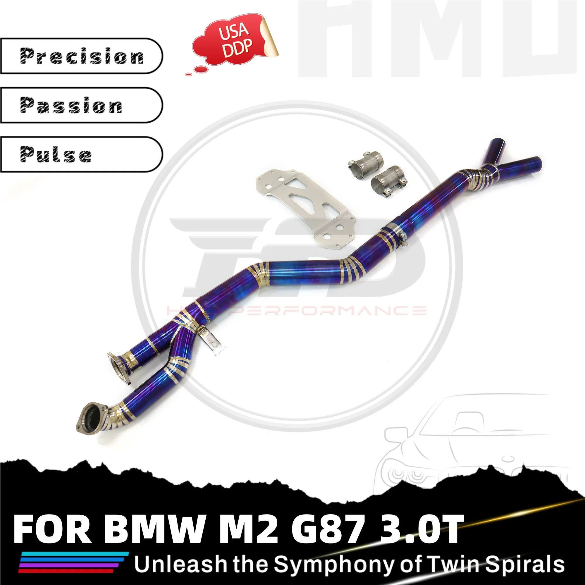 HMD Hot Sale TC4 Middle Pipe for BMW M2 G87 3.0T Single Pipe Design High Flow Performance Exhaust Car Accessories