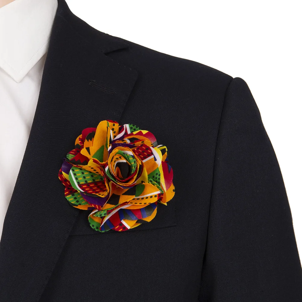 Handmade Ankara Brooches Multilayer Rose Flower Fabric Brooch Pins Party Clothing Jewelry Ethnic Accessories Decoration WYB744