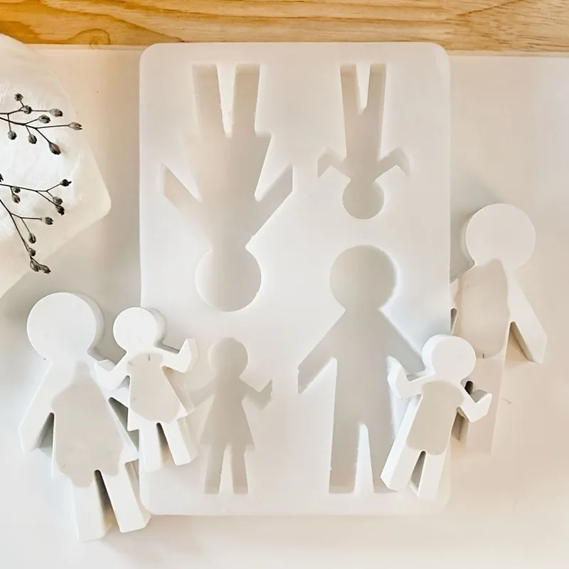 

A Family of Four Holding Hand Candle Silicone Mold DIY Gypsum Concrete Figurine Decorative Ornament Resin Mold Handcraft Casting
