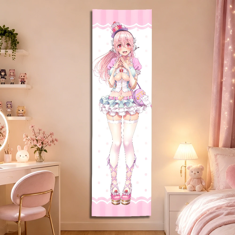 Super Sonico Idol Party Outfit Langer Wandteppich, Pink Sweet Cake Dress Anime Girl Vertikaler Wandbehang für Otaku Schlafzimmer Deko – Detail 4