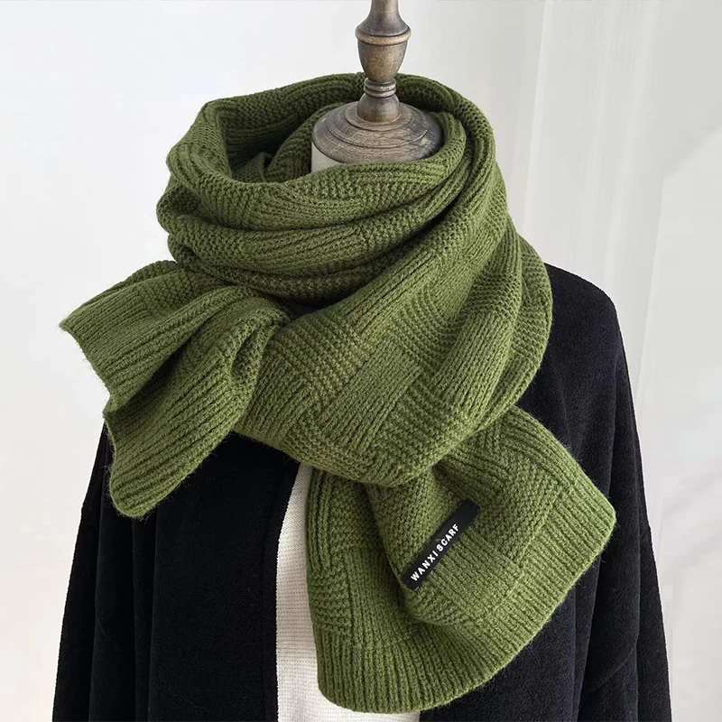 Korean Simple Solid Color Versatile Scarf Fashion Scarf Winter Ladies Shawl Elegant Knitted Warm Scarf Plaid Scarf