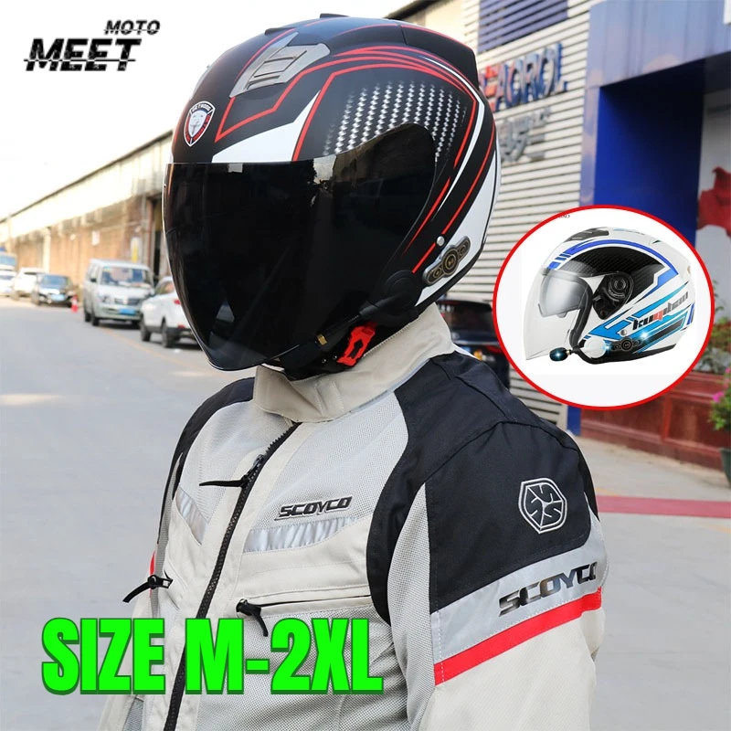 

Bluetooth Motorcycle Helmet Half Open face Double Lens Anti-Fog Helmet Casco Moto Motocross Helmet Casco moto DOT Certification