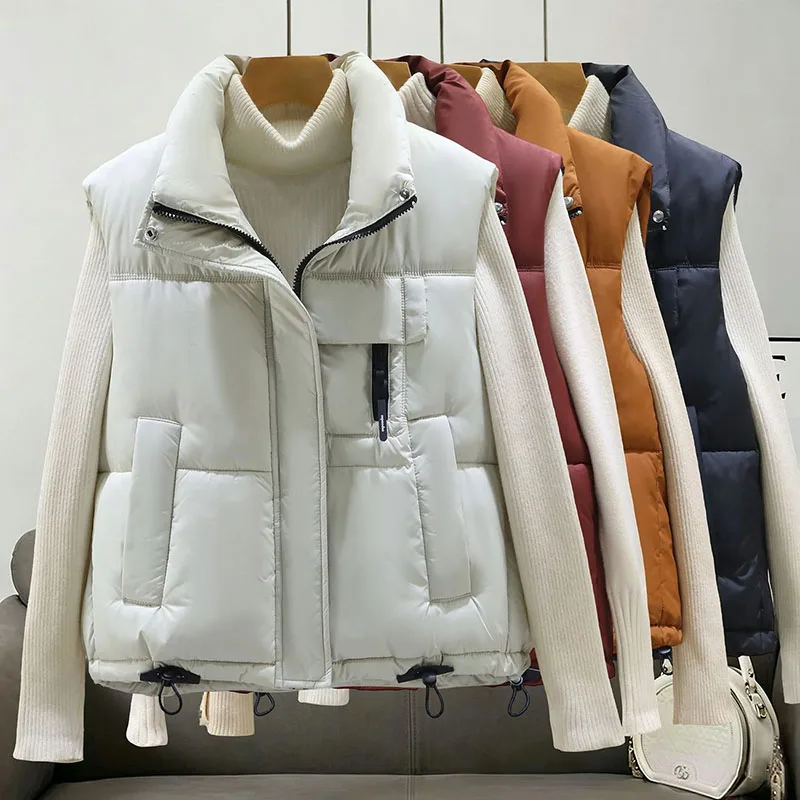 Herbst-Winter-Daunen-Baumwollweste 2026 Neue Damen Lose Einfarbige Ärmellose Baumwoll-Gefütterte Jacke Weste für Frauen
