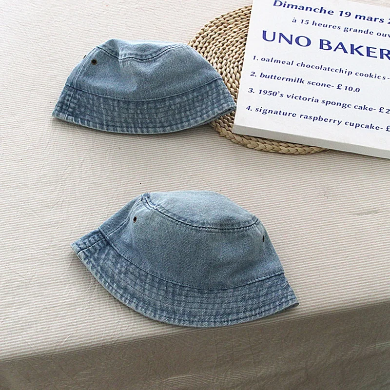 Chapéus de balde jeans lavados para crianças, boné de algodão fresco para meninas e meninos, gorro panamá de pesca, gorro solar, acessórios do bebê