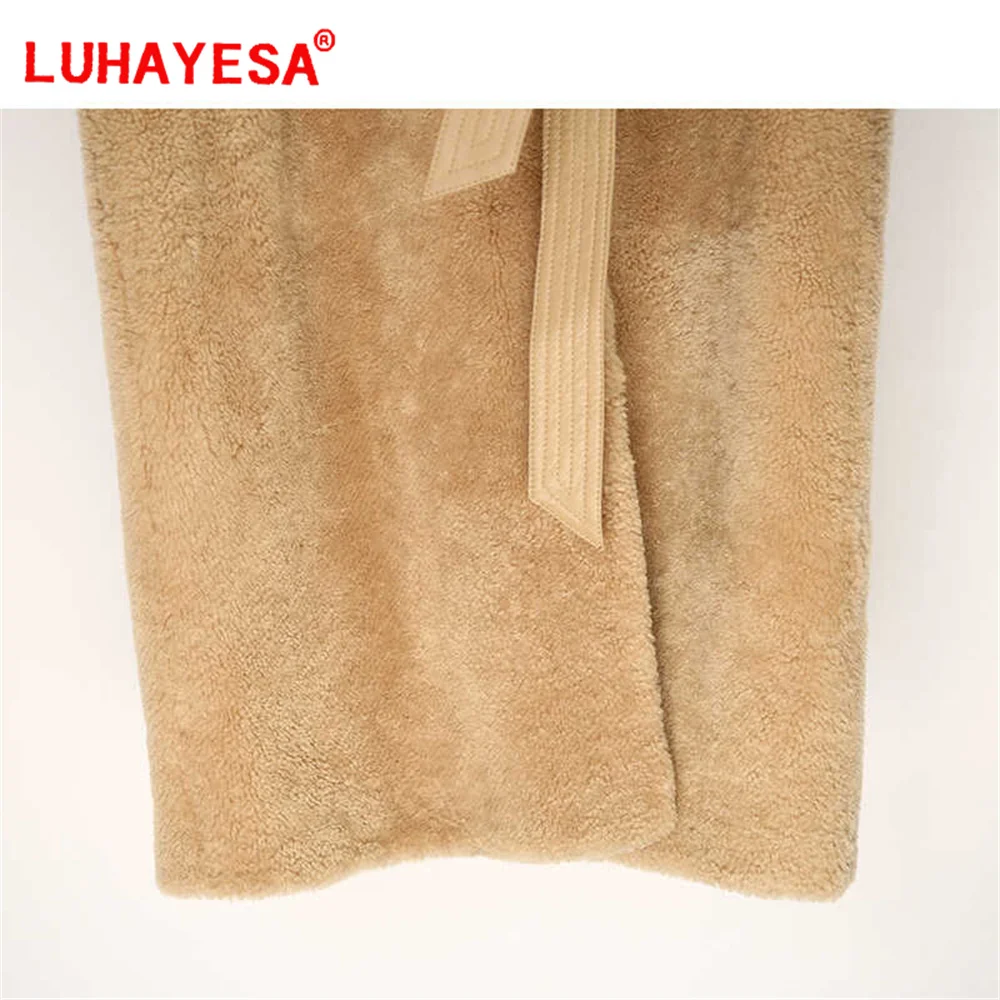 2024 L Vissesa Spain Pearl Lamb Sheepskin Fur Shearling Одежда для женщин Очень длинное зимнее модное тонкое пальто с воротником из натурального меха