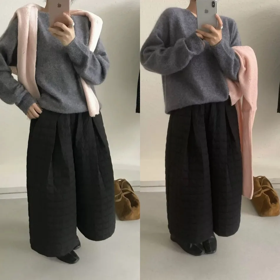 Damskie spodnie z szerokimi nogawkami, ocieplane, codzienne, luźny krój, wyszczuplające, długość 7 cali, koreański styl, wysoki stan, krój latarnia...