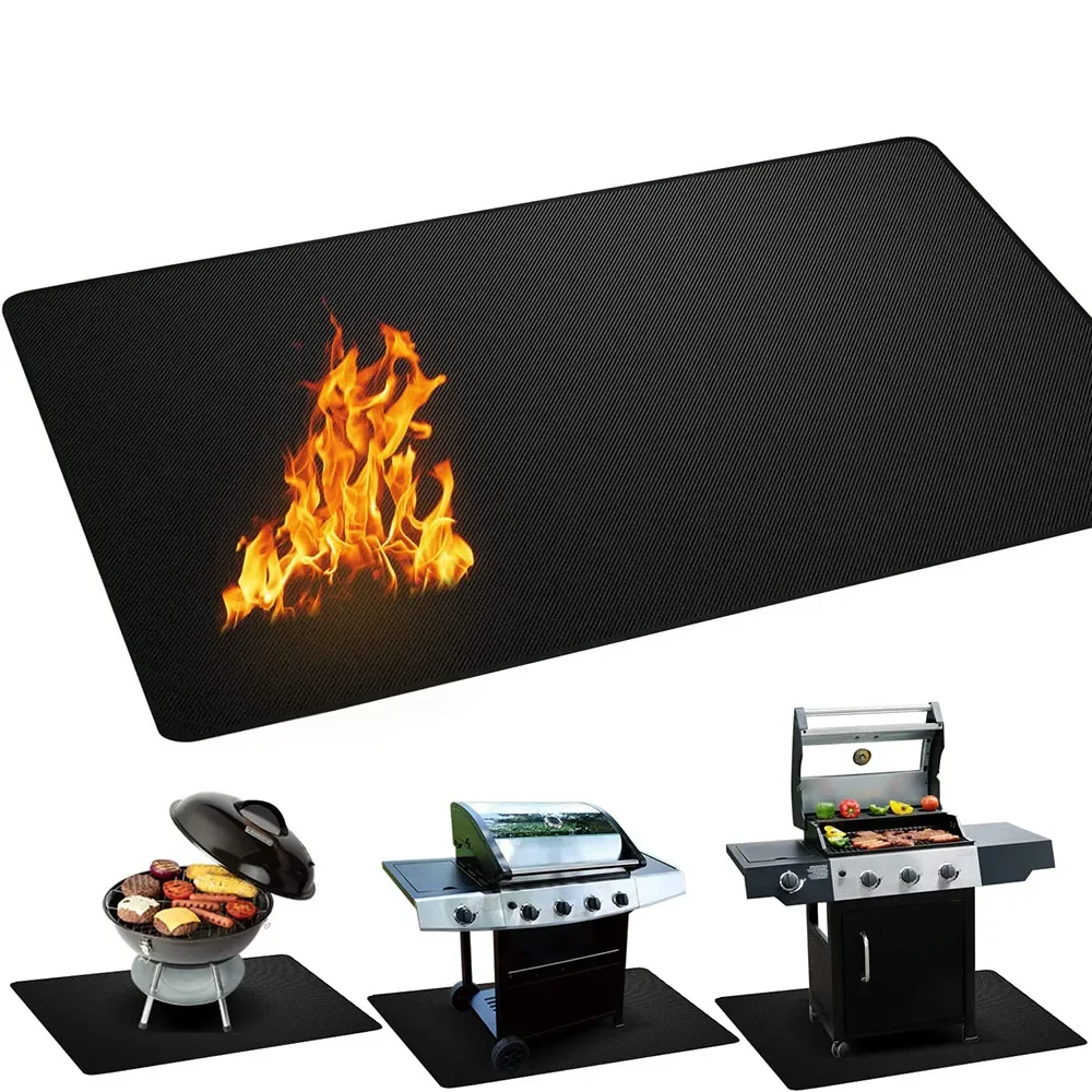 Barbecue Stove Mat High Temperature Resistant Fire Pot Barbecue Fireproof Mat Deck Terrace Lawn Flame Retardant Mat Easy Clean