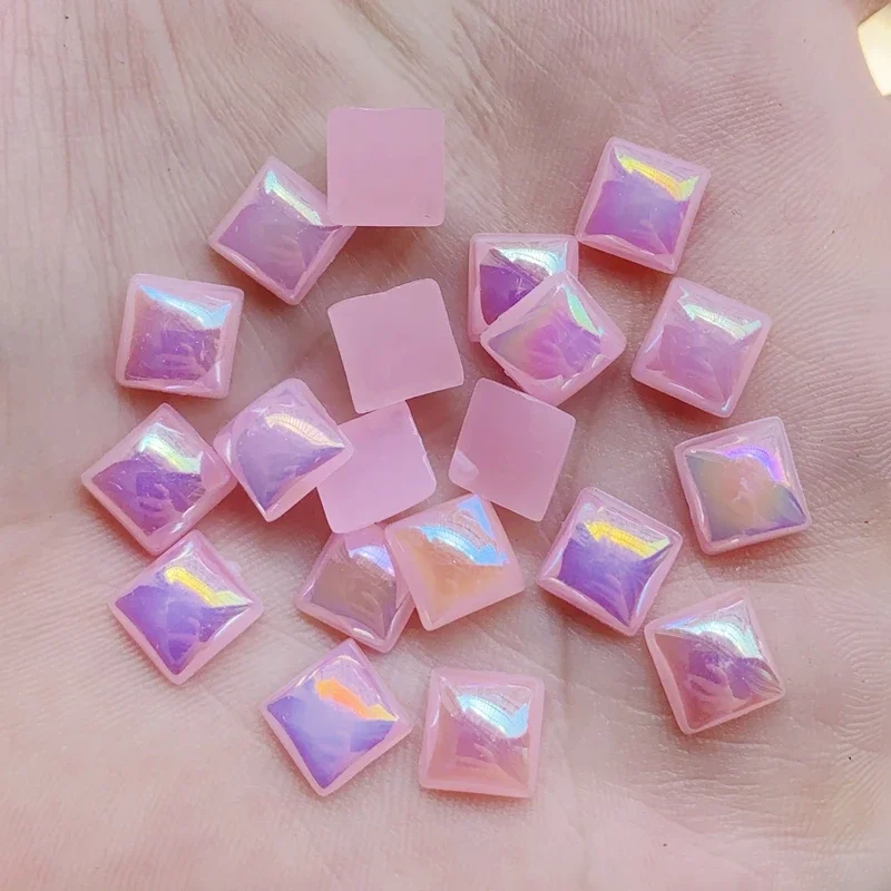 8mm Acrylic Rhinestone AB Acrylic Square smooth surface FlatBack Cabochon DIY Craft/Wedding Decoration 40pcs -7E32