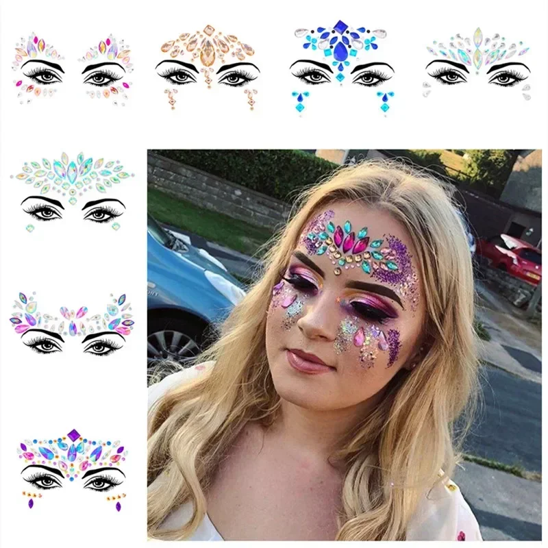 3D Sexy Face Tattoo Stickers Temporary Tattoos Glitter Fake Tattoo Rhinestones for Woman Party Face Jewels Tatoo
