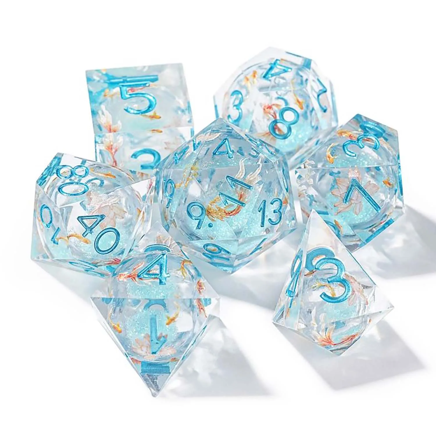 7Pcs DND Resin Dice Set Pink Flowers Butterfly Insects Multi-sided Polyhedral Dice for D&D Game COC Role Playing RPG Table