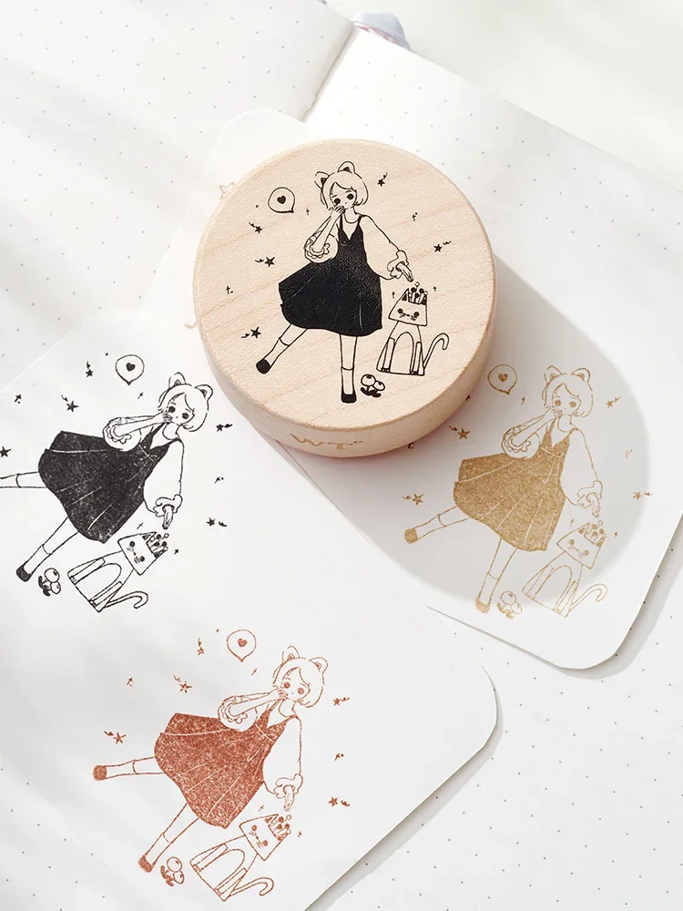 Lovely Pink Flower Strar Dacing Girl  Wooden Rubber Stamp Set DIY Scrapbooking Photo Album Card Making Wooden Seal