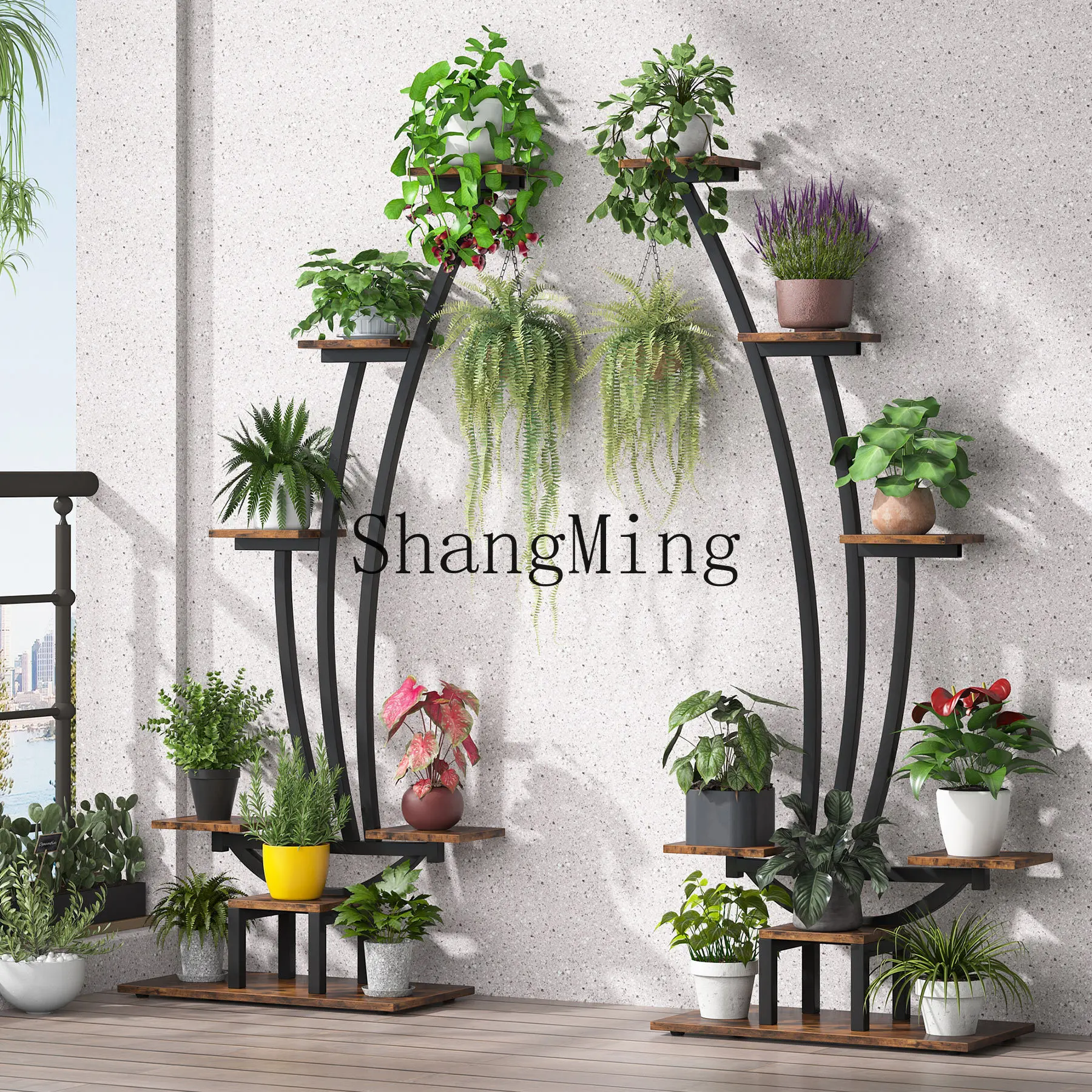 SM  vine plant frame indoor storage balcony wrought iron wooden ladder multi-layer floor-to-ceiling household flower rack