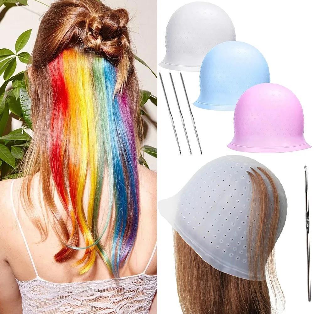 Professional Silicone Hair Coloring Cap with Needle for Salon Highlight Dyeing Hairdressing Tool