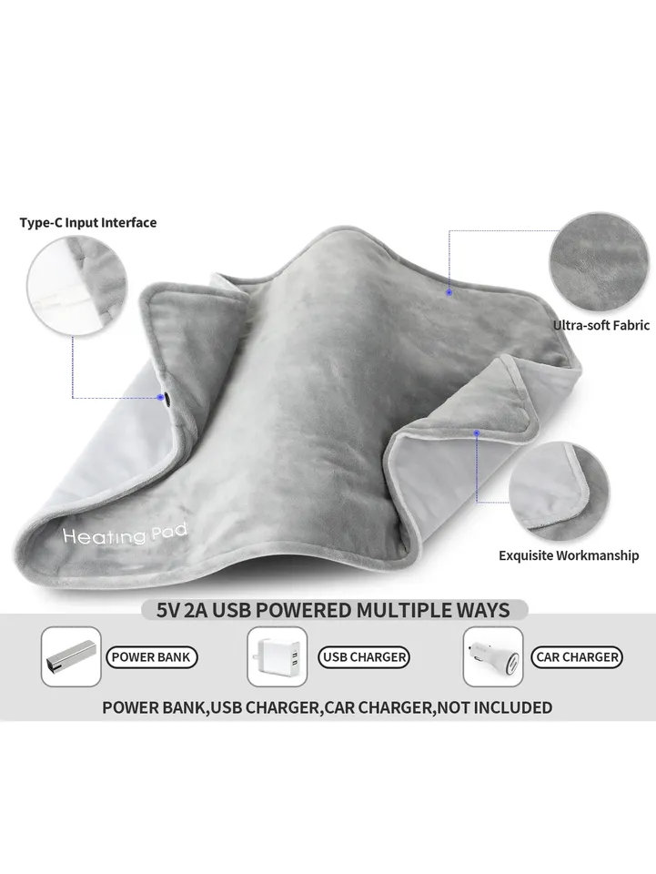  USB 5V Electric Heating Pad for Cramps & Back Pain Relief,Heat Pad with 59 INCH Cable,Mini Heated Blanket,19.611.8 INCH,Grey 