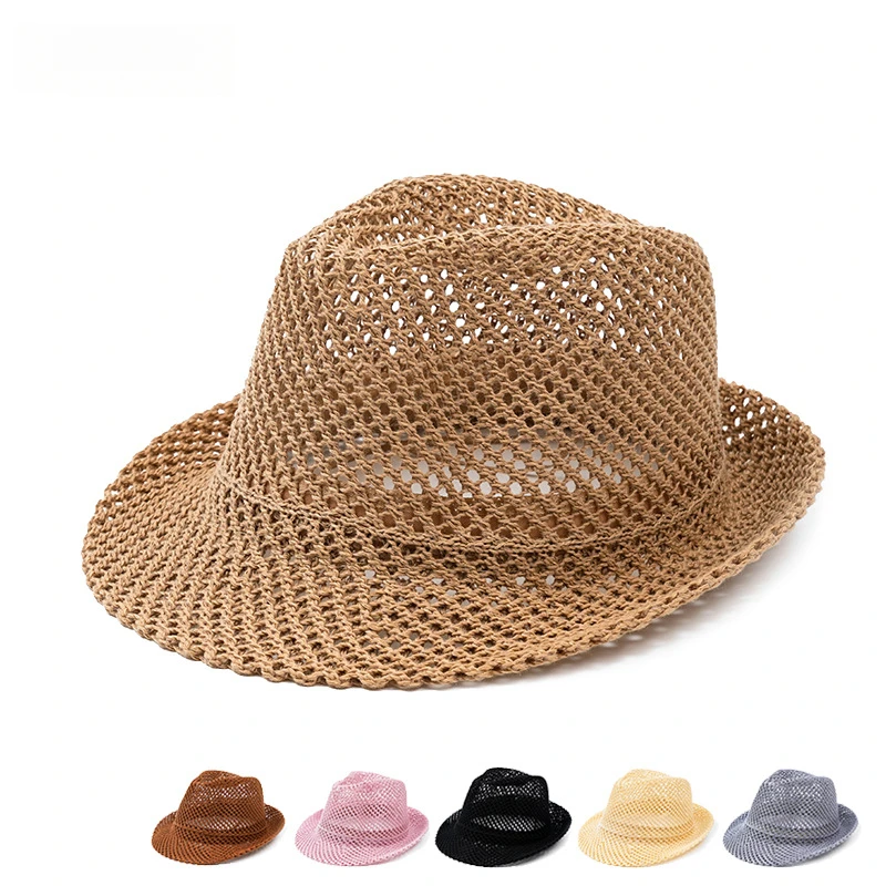 Unisex Summer Panama Hat Breathable Mesh Design Cotton-Polyester Material Compact Brim 58cm Head Circumference Jazz Cap