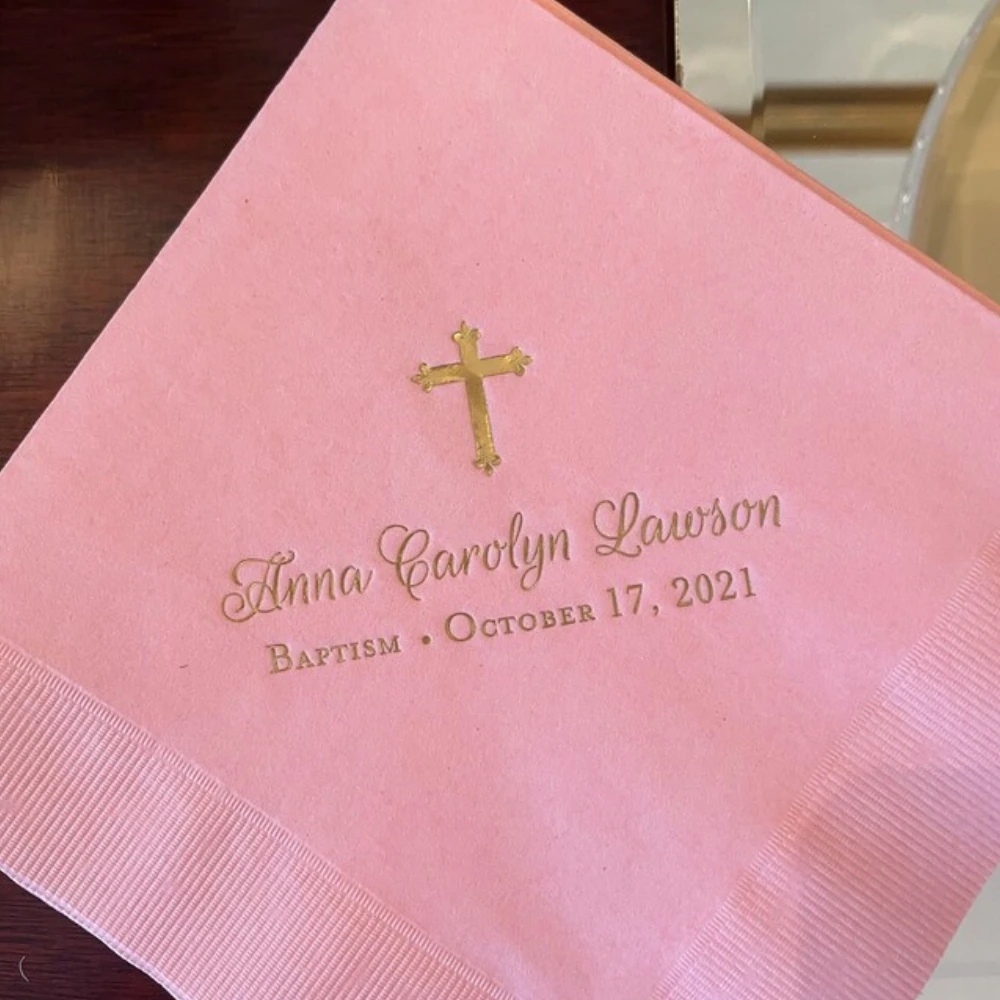 

50Pcs Personalized Baptism Monogram Cocktail Beverage Napkins Wedding Birthday Baby Communion Christening Religious Luncheon