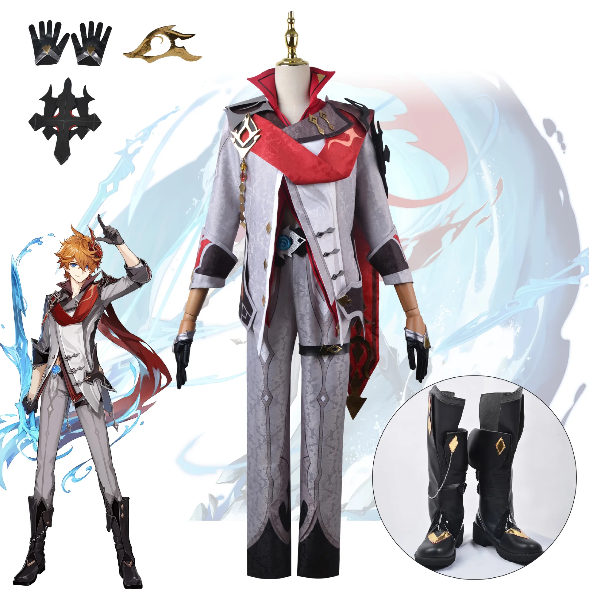 

Game Genshin Impact Cosplay Costume Tartaglia Cosplay Costume Wig Accessories Game Uniform Outfit for Men