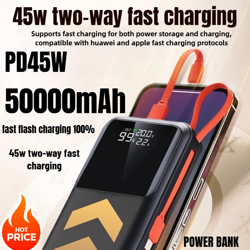 For iPhone 15 Xiaomi Laptop Tablet 50000mAh Power BankPD45W PD FCP SCP Quick Charge Powerbank Portable External Battery Charger - view 2