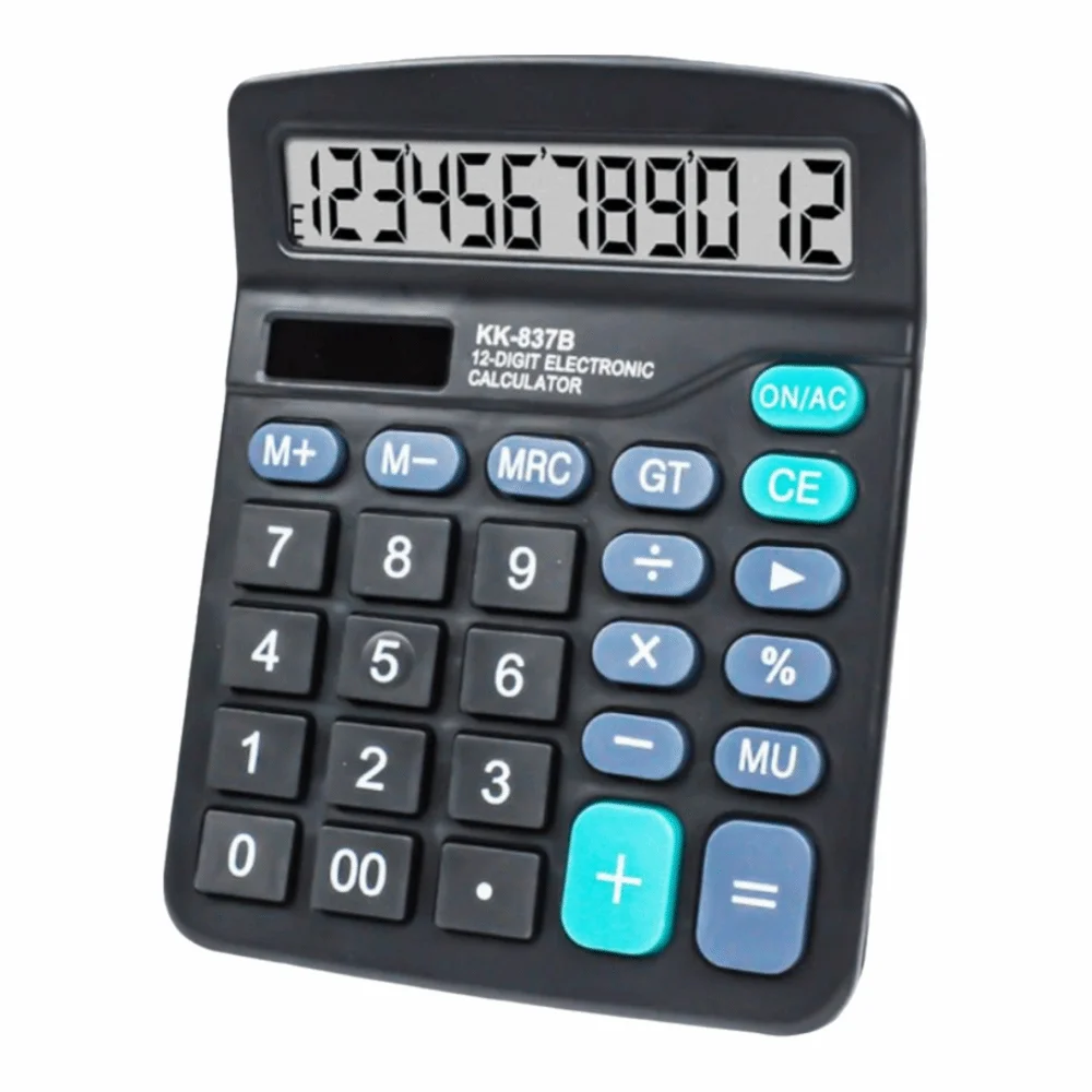12-Digit Dual Power Calculator Solar Battery Dual Power Large LCD Display Desktop Calculator Big Button Portable